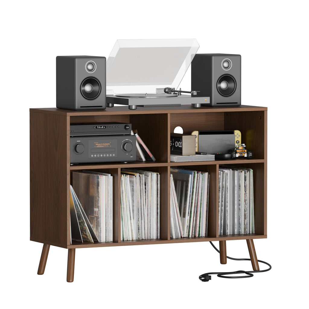 Record Player Stand with Vinyl Storage Cabinet, Wood Turntable Table Open Shelf Holder Up to 350 Albums Cube Storage