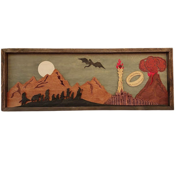 Handmade 3D Wooden Wall Art - Layered Volcano Silhouette Home Decor or Game Room