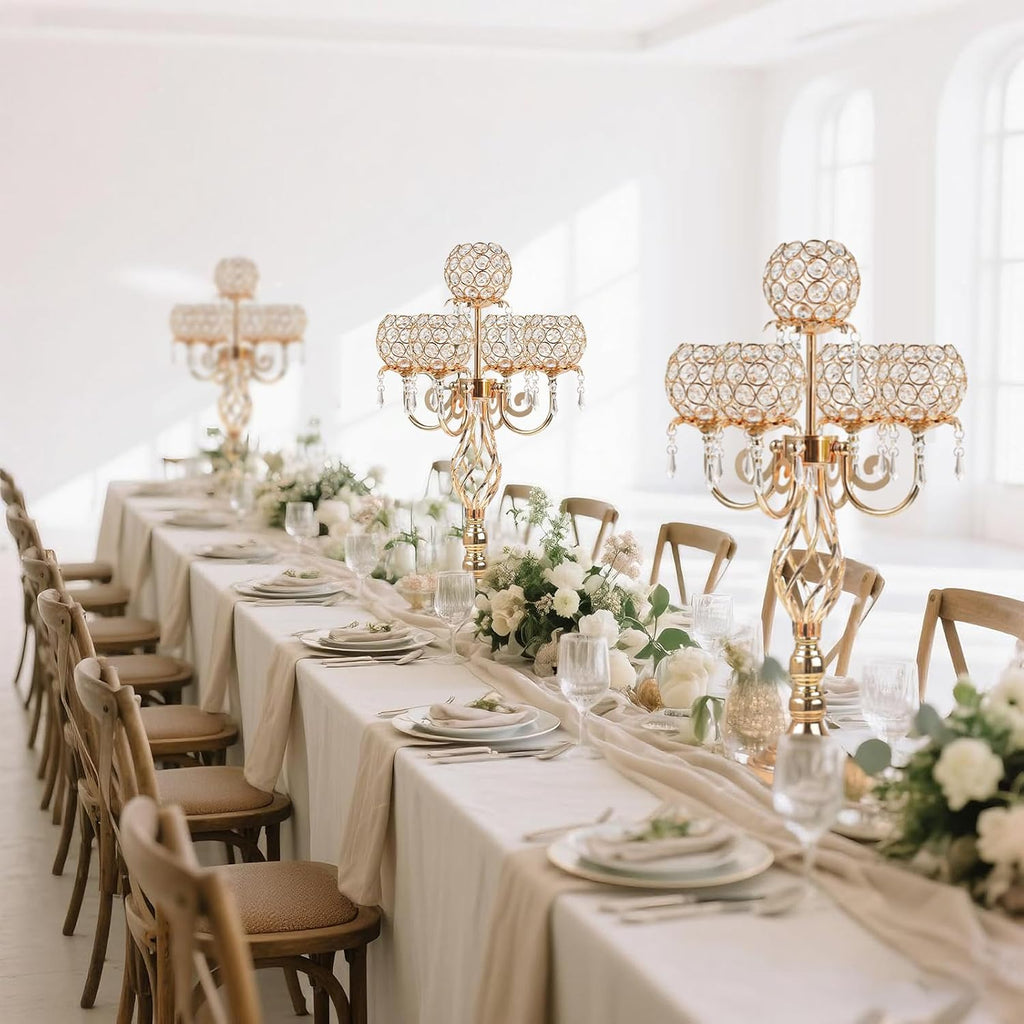 5-Arm Crystal Candelabra Centerpiece 23.2" Tall - Elegant Candle Holder Stand with Crystal Bowl, Chic Table Decor for