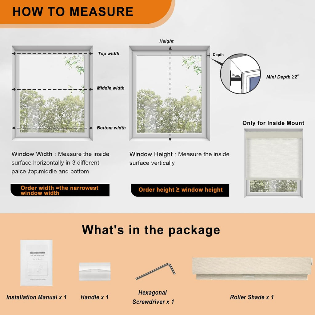 No Drill No Tools Light Filtering Roller Shades for Windows,Linen Fabric Cordless Roller Blinds,Custom Blinds for Home,Bedroom,Living Room,Beige-Light Filtering,Custom Size
