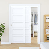 Paintable Sliding Closet Door 60" x 80", 5-Panel Solid Core Interior Sliding Door for Bedroom, Bypas