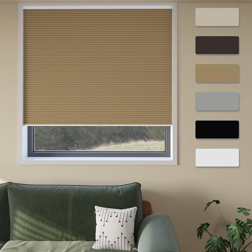 Cordless Cellular Window Shades No Tools No Drill Blackout B - Light Brown