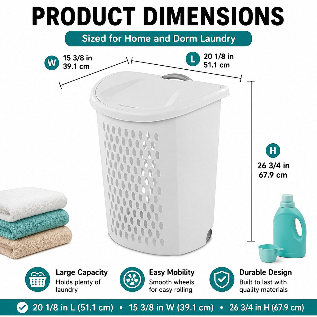 Rolling Laundry Hamper with Wheels & Handle, Plastic Basket with Lid,2-Pack