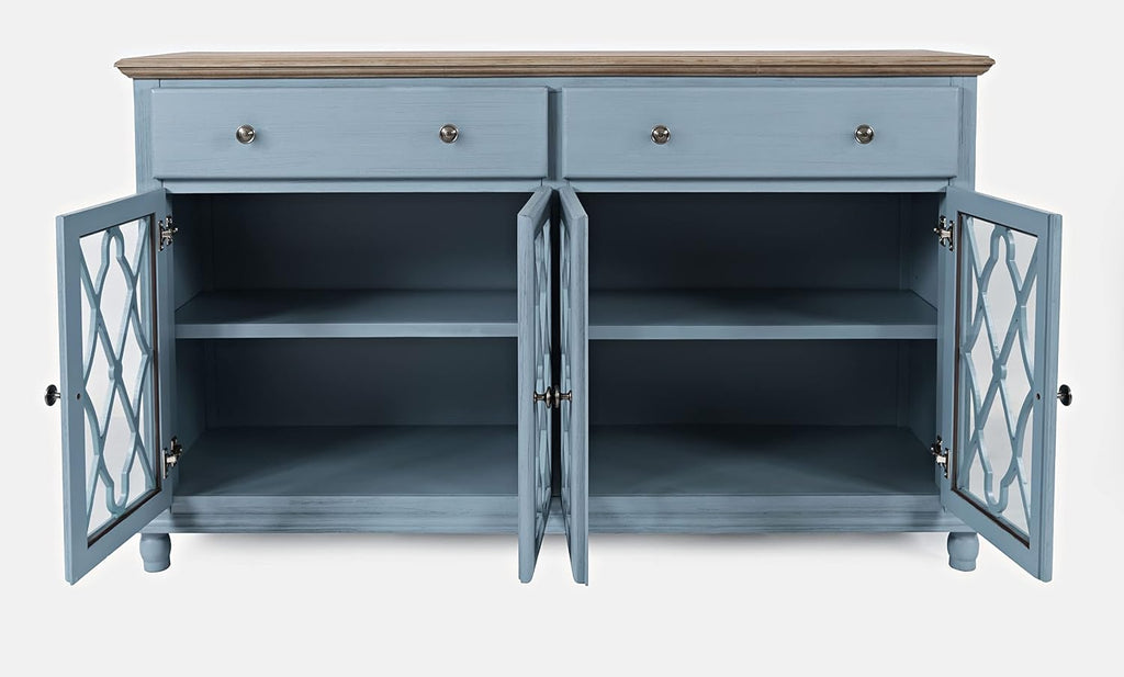Aurora Hills 4 Door Accent Chest with 2 Drawers, Acacia Wood Farmhouse Cabinet Entryway, Transitional Storage, Blue