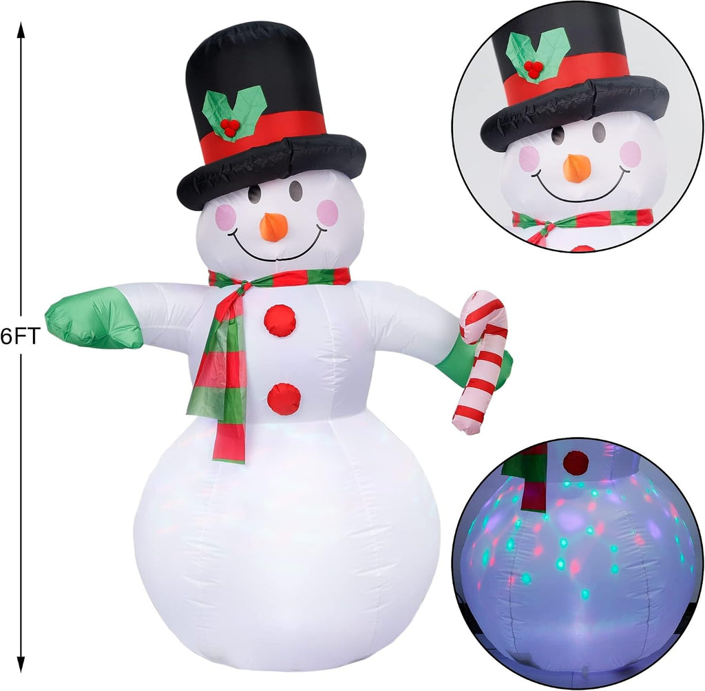 6 FT Christmas Inflatable Snowman, Christmas Blow up Decoration with Rotating LED Lights, Perfect for Indoor Outdoor