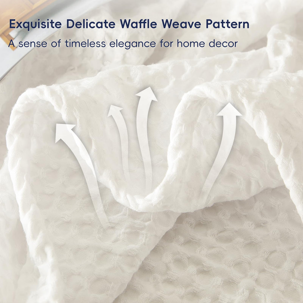 Ultra Soft Waffle Weave Blanket for Bed, Queen Size, Coconut White