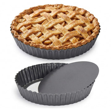 2 Pack 11 Inch Nonstick Tart Pan, Quiche Pan, Carbon Steel Deep-dish Pie Pan with Removable Loose Bottom