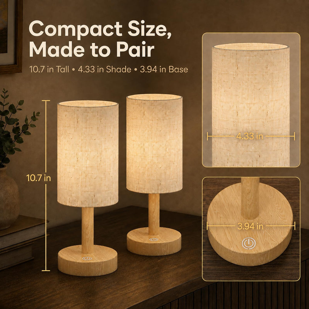 Small Rechargeable Cordless Table Lamp, Nightstand to Desk, Light Oak