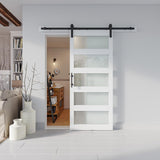 36'' x 84'' Glass Barn Door and 6.6 Ft Hardware Kit Included, MDF White Barn Door Slab with Frosted 