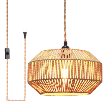 Hanging Lamp Plug in Pendant Light Rattan Hanging Lights with Plug in Cord Hanging lamp Hanging Lights with Plug in
