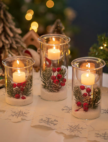 Christmas Glass Candle Holder for Table Centerpiece, Set of 3