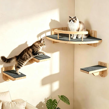 Cat Wall Shelves with 3 Perch Steps, Cat Wall Climber Furniture Up to 26lbs