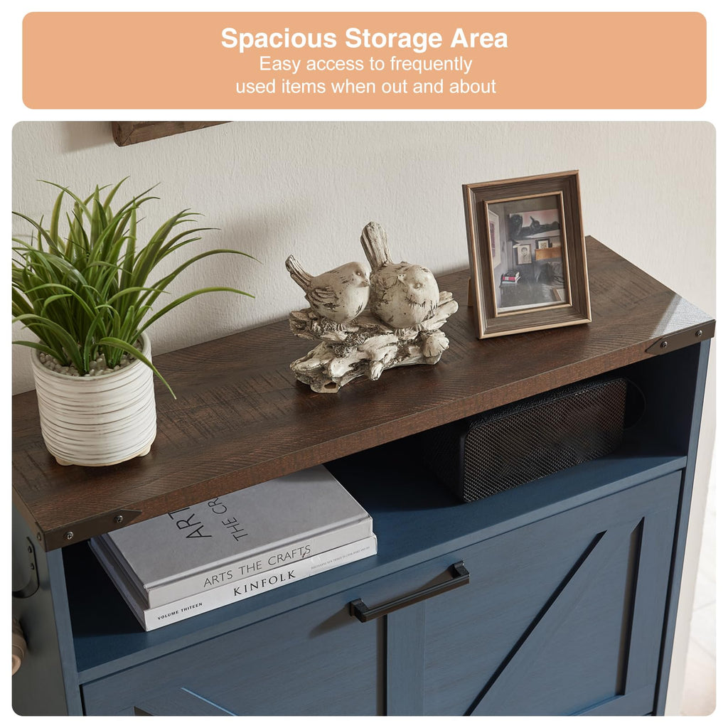 Farmhouse Shoe Storage Cabinet with 2 Flip Drawers & Open Storage