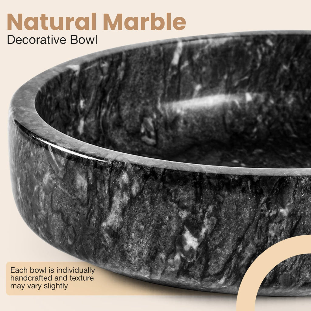 Marble Decorative Bowl - 7.5" Natural Black Solid Marble Centerpiece - Handmade Stone Fruit Bowl - Catch-All or Key