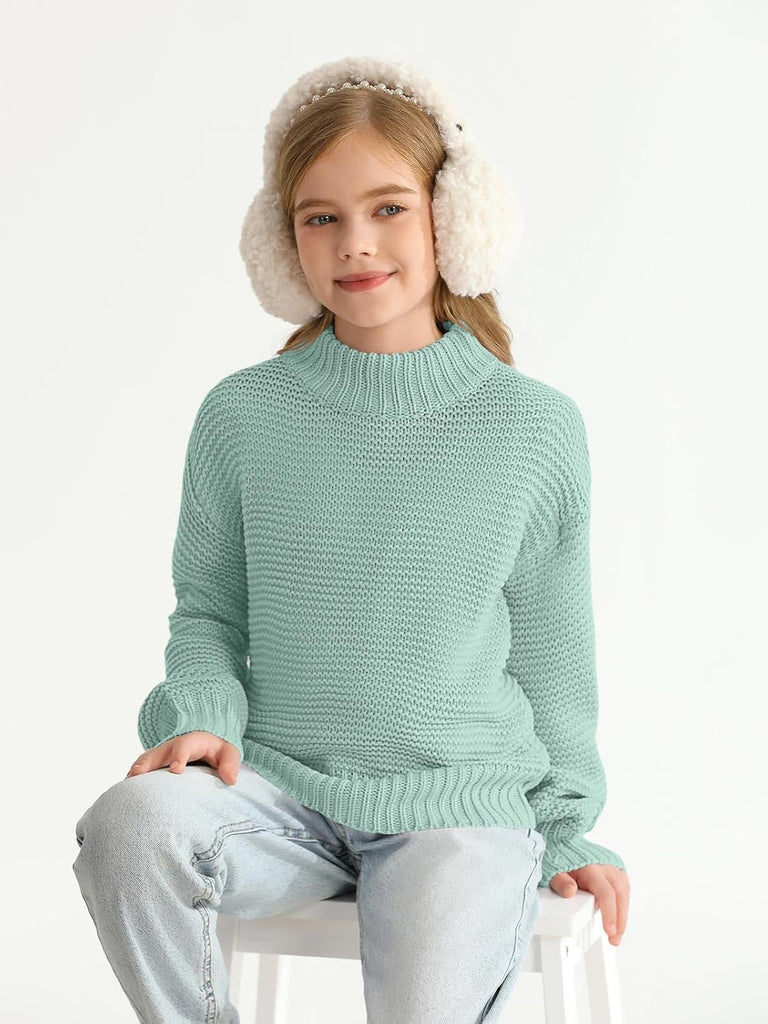 Girls Mock Neck Pullover Sweaters Kids Long Sleeve Knit Jumper