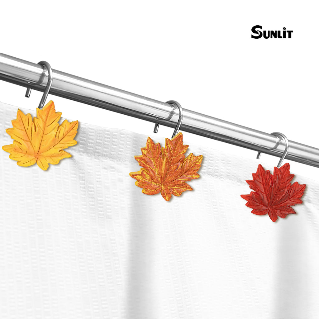 Maple Leaf Shower Curtain Hooks for Fall Autumn, Home Decorative Shower Curtain Rings, Resin, Orange Red Maple