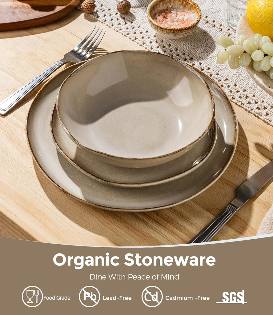 Stoneware Dinnerware Sets for 8,24 Piece Rustic Plates and Bowls Set