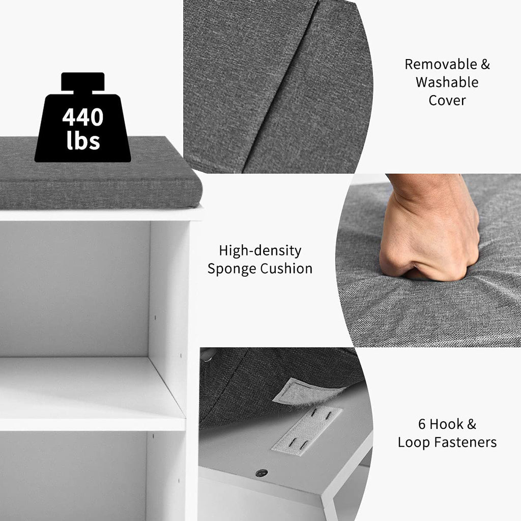 Shoe Storage Bench with Cushion, Entryway Shoe Rack Bench, Adjustable Shelves, 10-Cubbies Shoe Organizer Bench