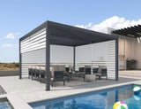Louvered Pergola 94AS 12' x 14' Outdoor Aluminum Pergola with Shade Screen Adjustable Roof for Deck Backyard Grey