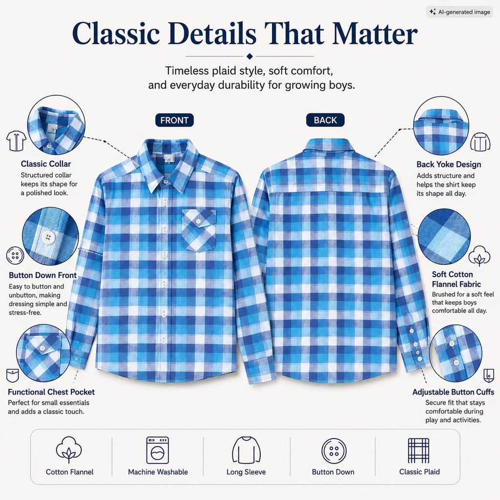 Boys Plaid Flannel Shirt: Long Sleeve Button Up