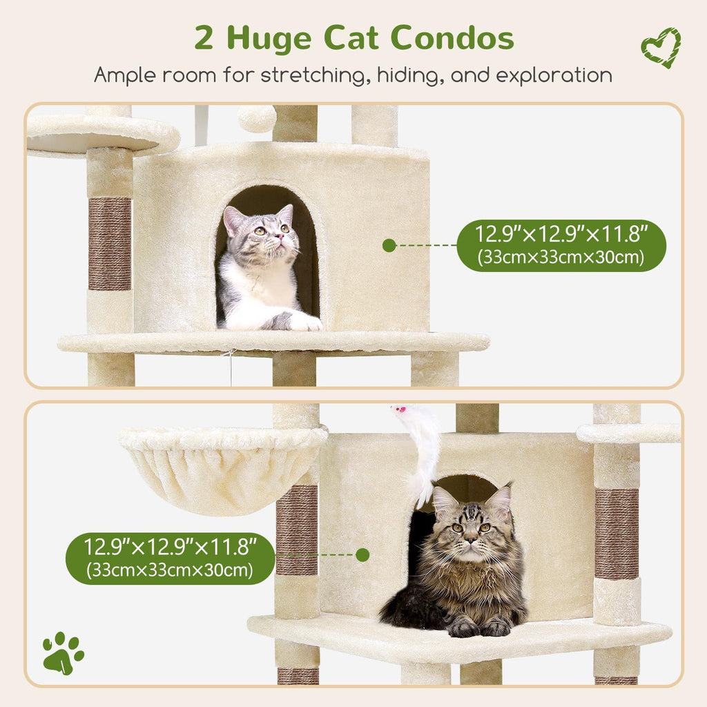 66inch Corner Cat Tree Tower for Indoor Large Cats, Beige