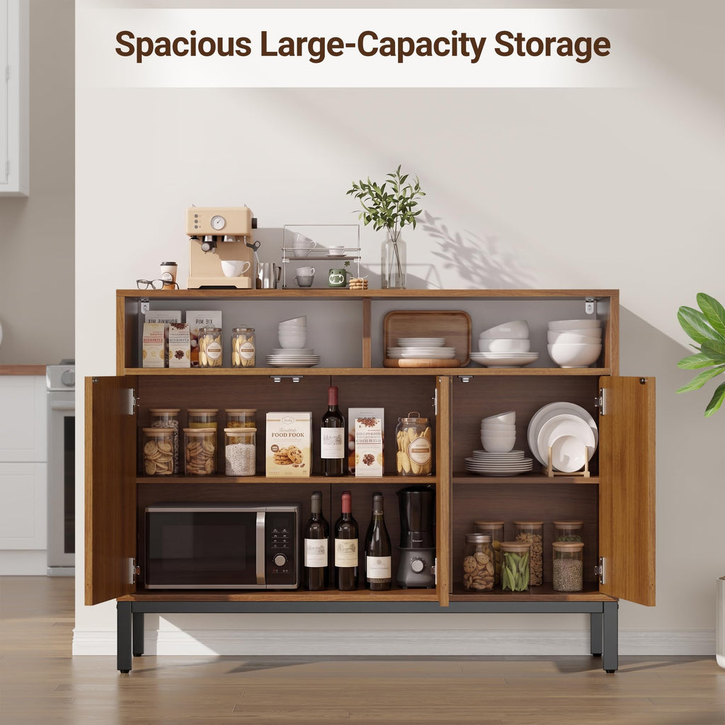 Fluted Sideboard Buffet Cabinet with Open Storage, Modern Large Credenza