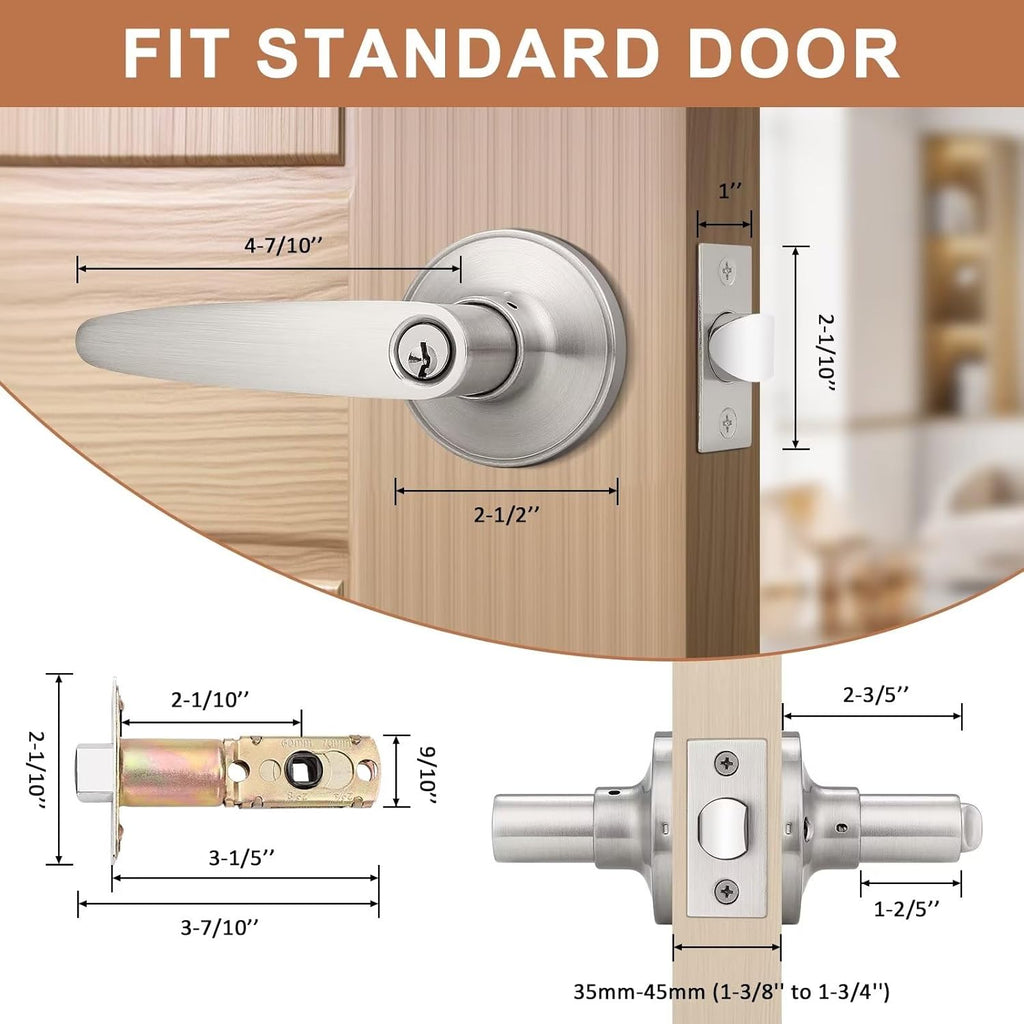 (3 Pack Keyed Entry Door Lever Lock Door Handleset,(keyed Alike) Each with 3 Keys All Same Key in Satin Nickel