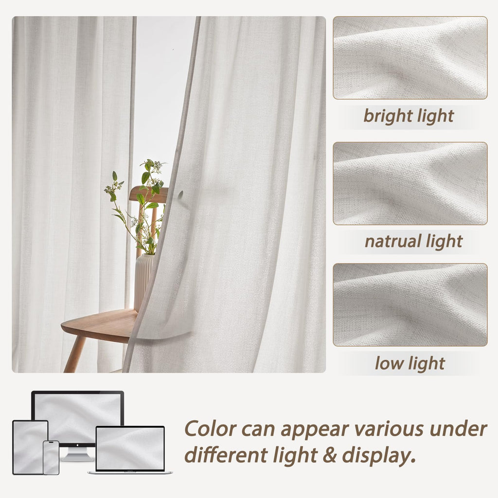 Memory Trained Pinch Pleat 60 Inch Wide Room Divider Curtains 102 Inches Long, Off White Light Filtering Linen Semi