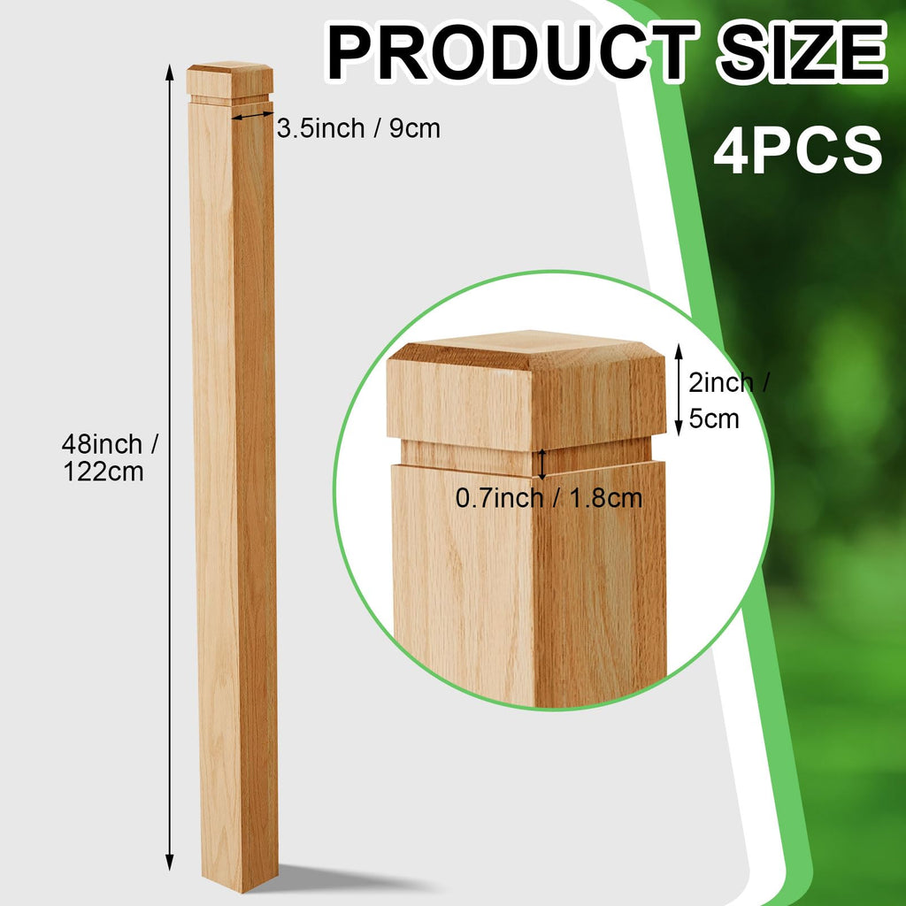 4 Pcs 3.5 x 48 Inch Red Oak Newel Post for Stair Handrail