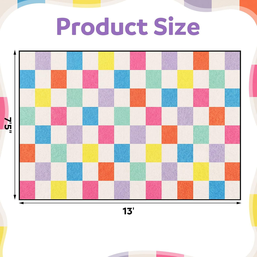 Colorful Checkered Classroom Rug 13'x7'5" Large Classroom Carpet