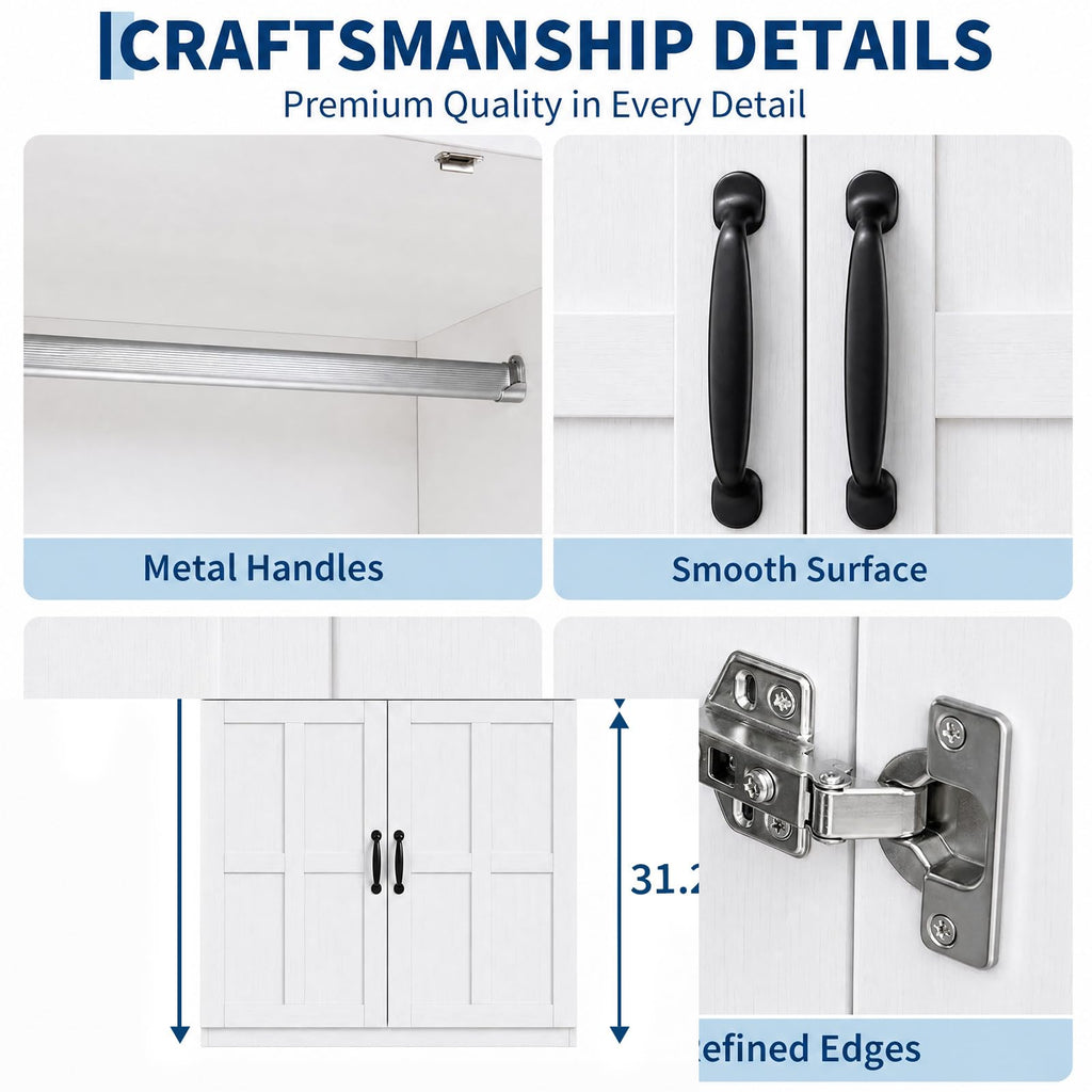 71'' Armoire Wardrobe Closet with 4 Door, Farmhouse Wardrobe Closet