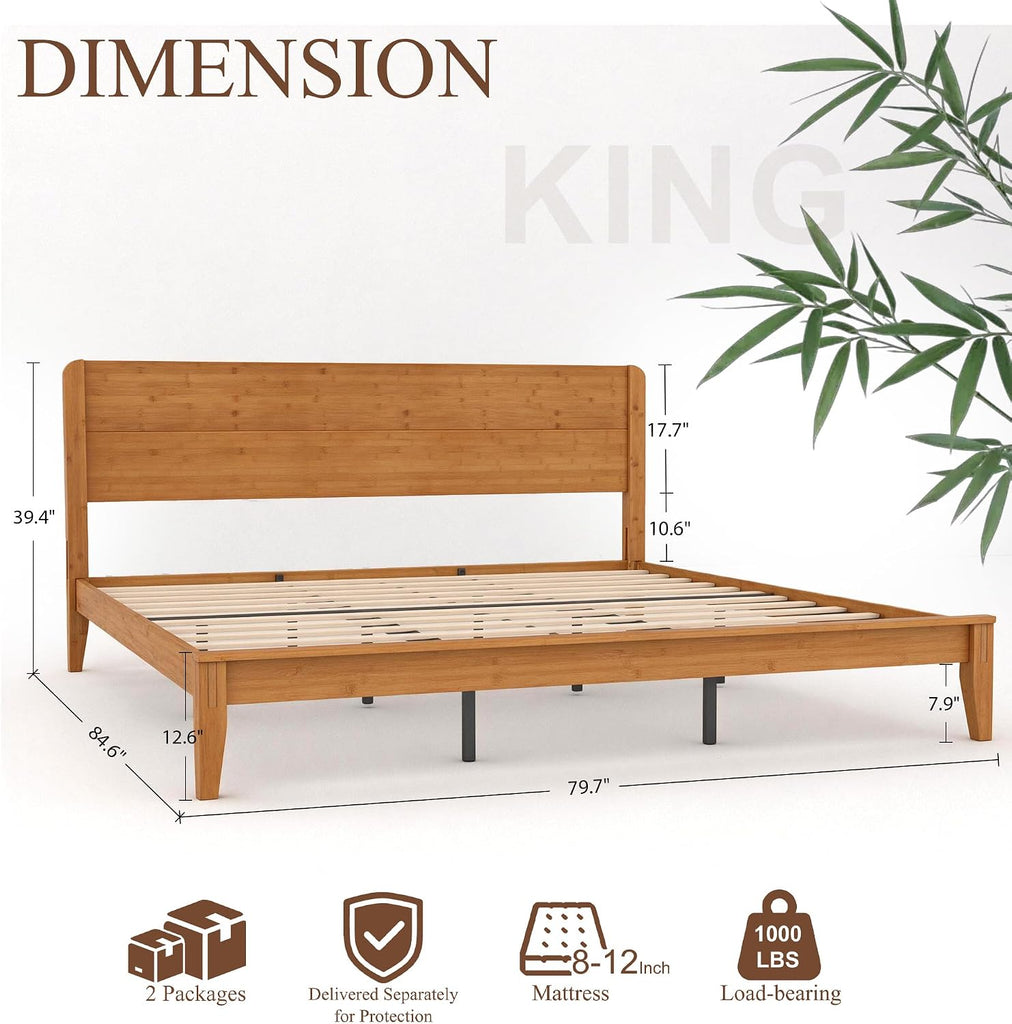 Bamboo Bed Frame, Japanese Joinery Bed, 30Min Simple Setup
