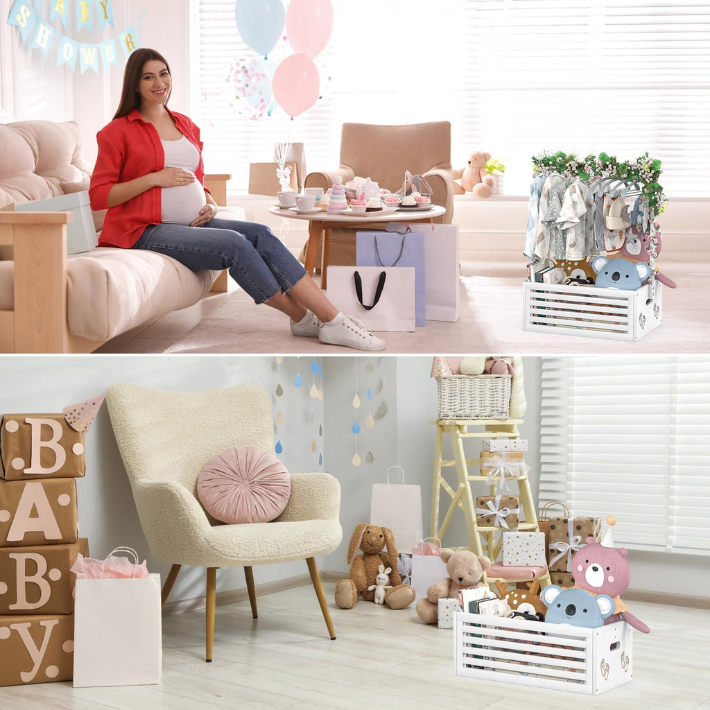 Baby Shower Crate Closet, Baby Baskets with Hangers Handle, Baby Crate Box for Baby Shower, Welcome Gift Basket