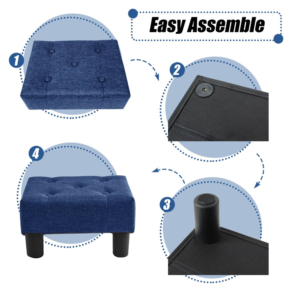 Small Foot Stool, Linen Foot Stools with Legs, Stable Small Footstool, Blue