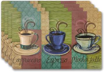Coffee II Placemats - Heat-Resistant Table Mats, Durable and Easy-to-Clean Dining Table Protector, Stylish - Set of 4