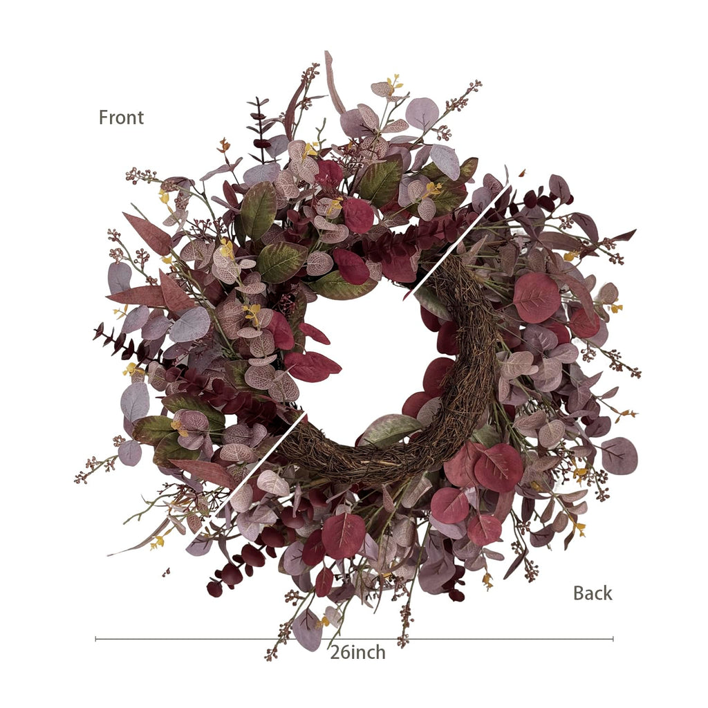 26 Inch Fall Wreaths for Front Door, Artificial Eucalyptus Autumn Wreath