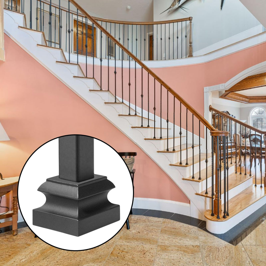 104 Pcs Iron Baluster Shoes 1/2 Inch Stair Flat Shoe with Screw Satin Black Metal Spindle Railing Square Scroll