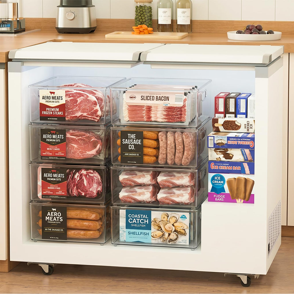 8 PACK Freezer Organizer Bins Fridge Organizers and Storage Stackable Refrigerator Organizers Bins with Side Handles