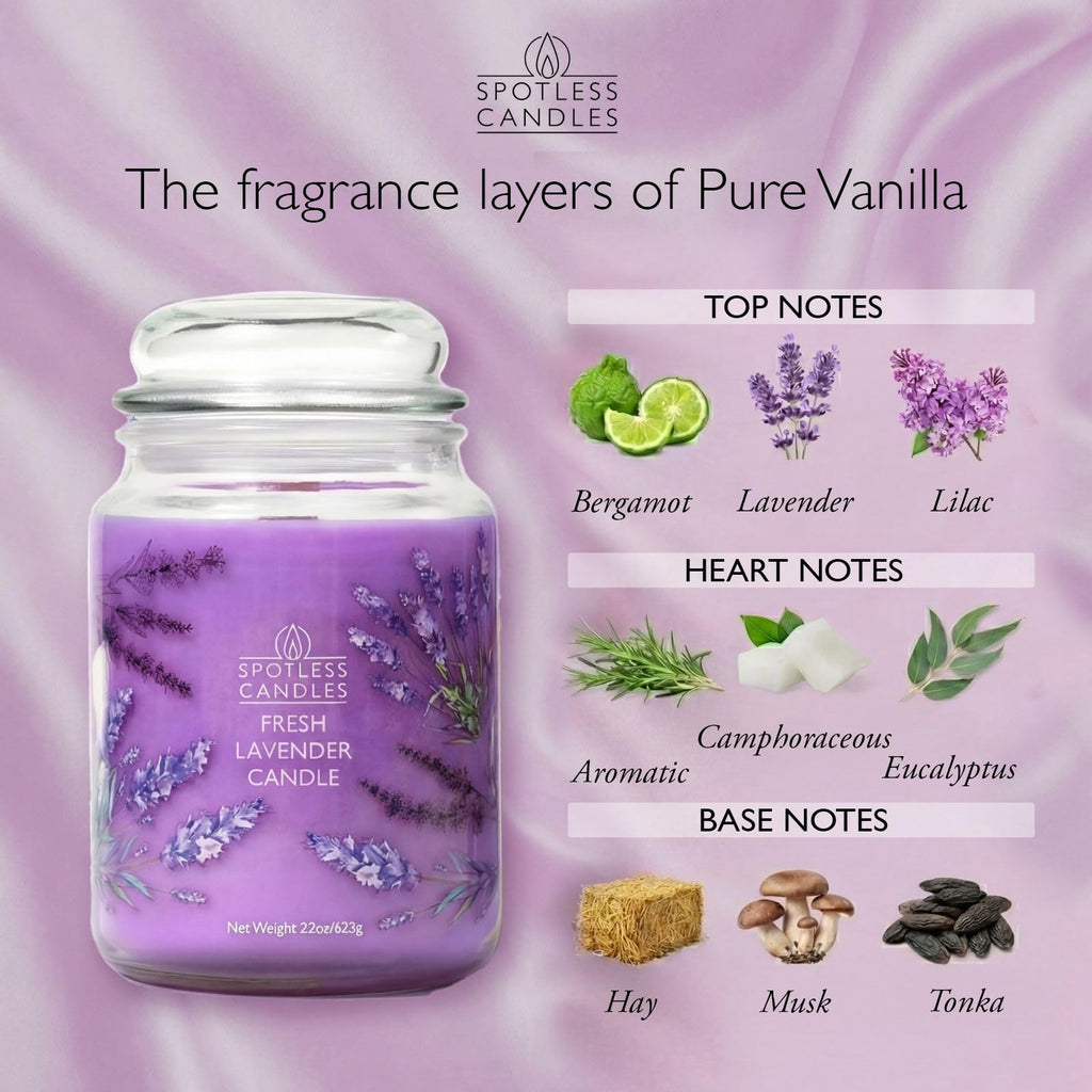 Lavender Candle 22oz Gift Boxed: 130 Hour Burn, Minimum 10% Fragrance Oil, Crackling Wooden Wick, Bergamot Lavender &
