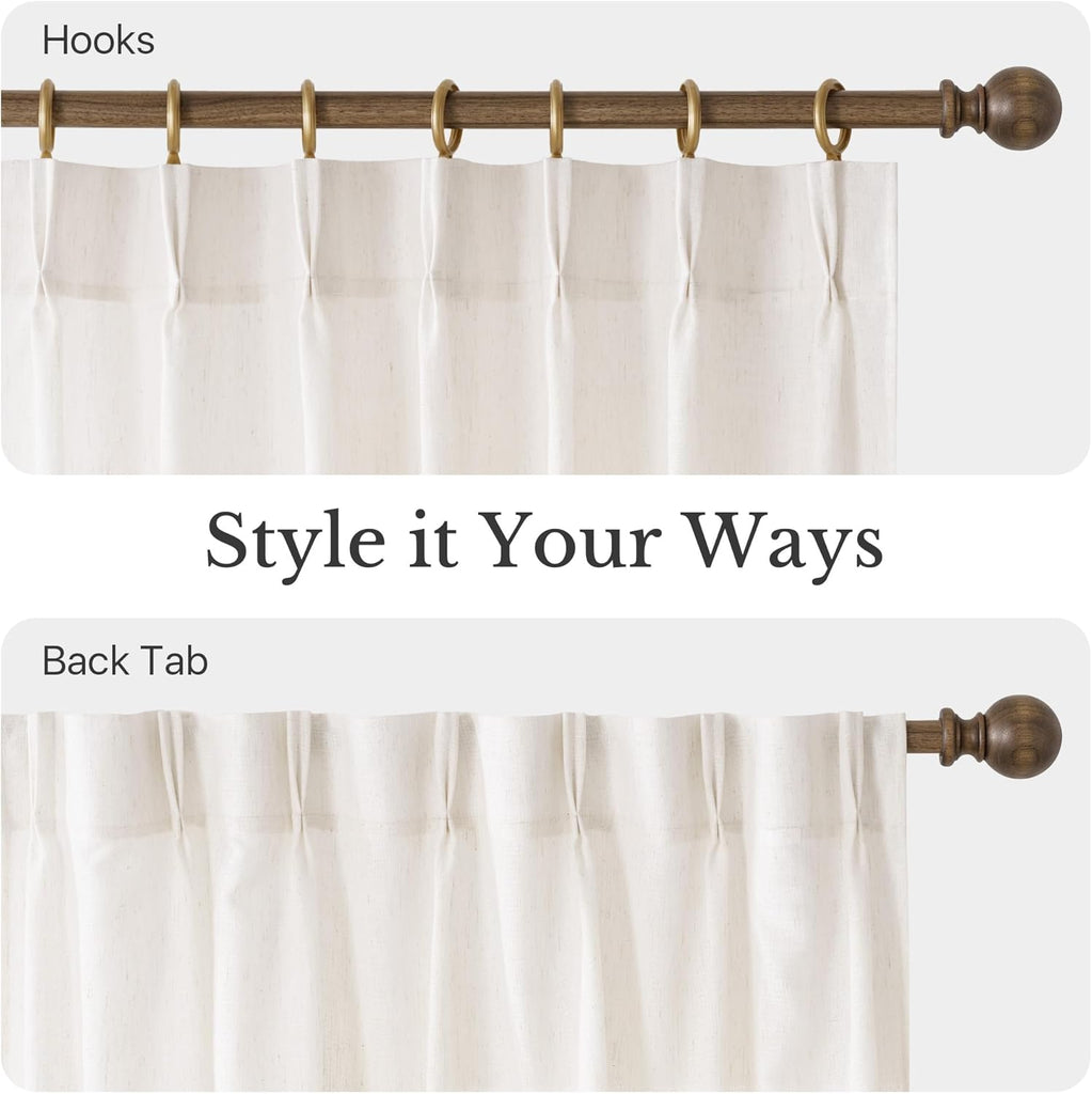Pinch Pleated Linen Blend 108 inch Curtains, Thick Flax Privacy Added with Light Filtering Drapes Relax Window