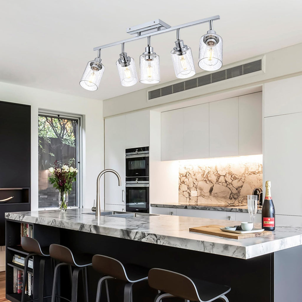 Chrome Track Light Fixture Ceiling Track Lighting Kit with Seeded Glass Track Lighting Heads Ceiling Vanity