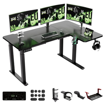 X-Win 63 Inches L-Shaped Electric Standing Desk, Dual Motor Height Adjustable Stand Up Corner Desk, Sit to Stand