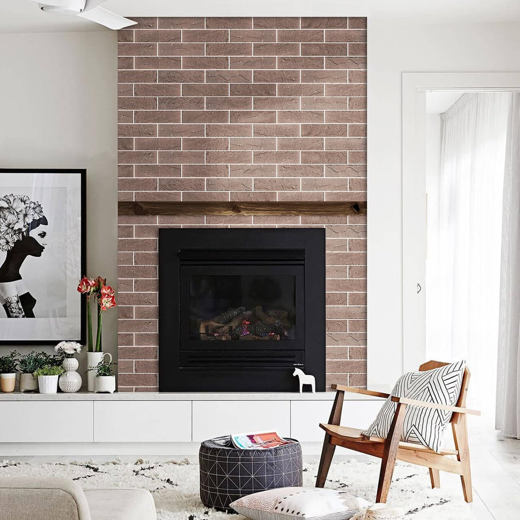 60 Red/Brown Thin Brick Wall Tiles, Clay Manufactured Faux Brick Veneers, Fireplace and Fence Wall Panels (8.5 sq.ft)