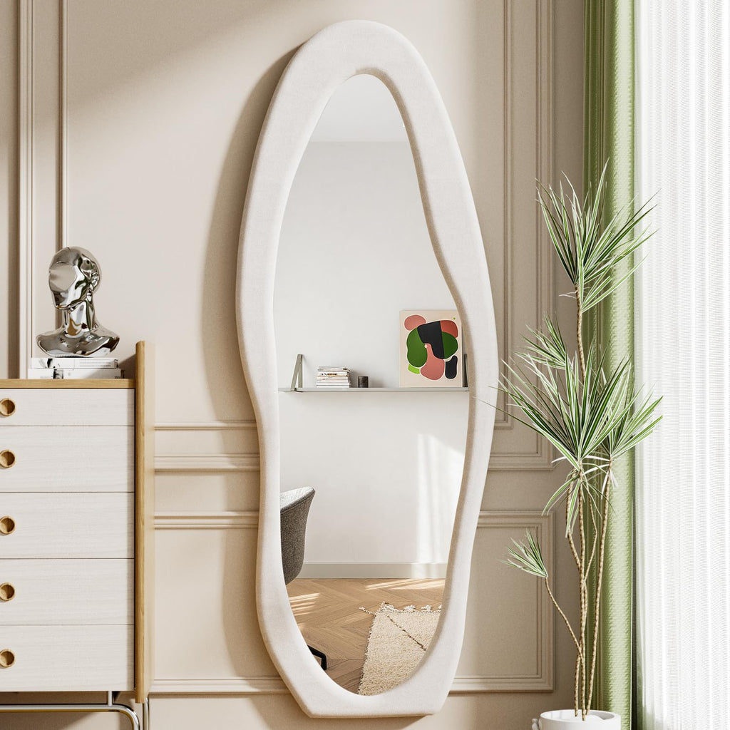 Wavy Full Length Mirror, 63"x24" Irregular Body Floor Mirror (White)