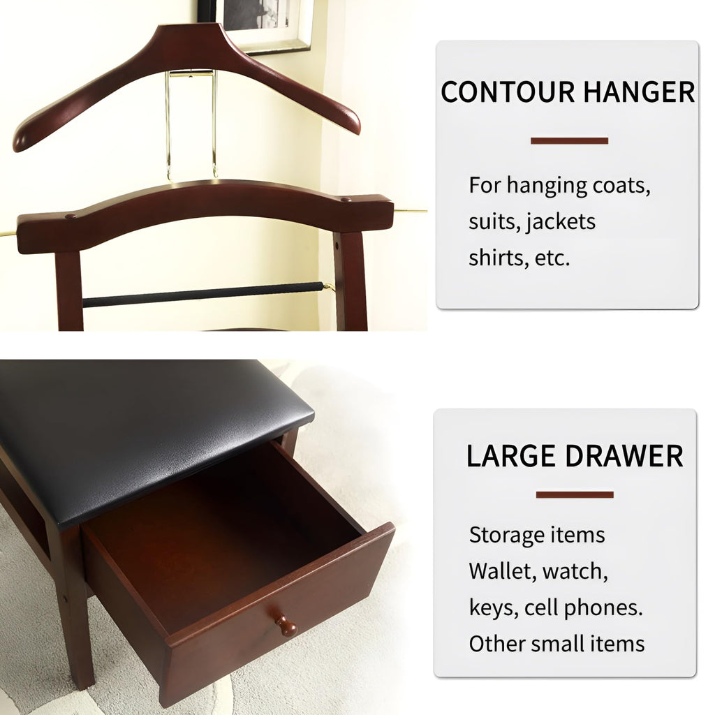 Suit Valet Stands For Men With Drawer Wooden Chair Valet Stand Freestanding Valet Stand for Women With Trouser Bar