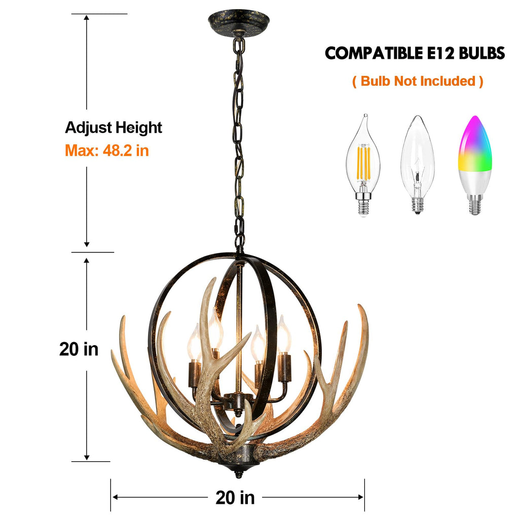 Large Rustic Antler Chandelier 4-Light