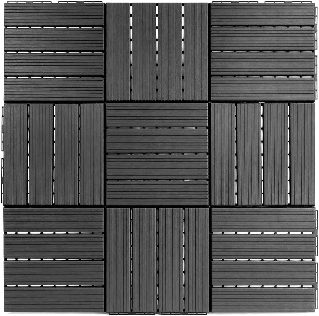 11.8-in by 11.8-in Straight Groove Dark Grey Interlocking Deck Tiles, Pack of 9 Tiles, FPD6183