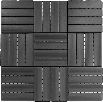 11.8-in by 11.8-in Straight Groove Dark Grey Interlocking Deck Tiles, Pack of 9 Tiles, FPD6183