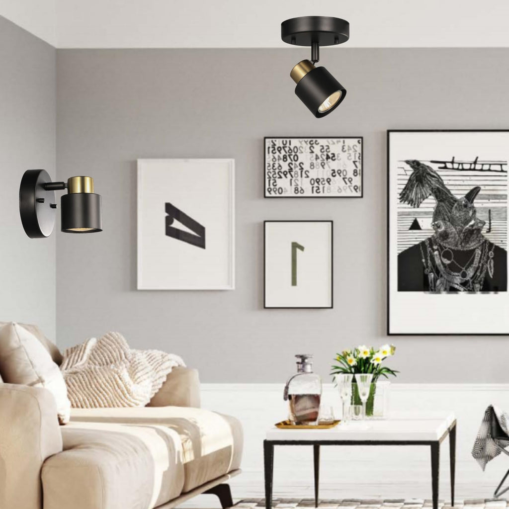 1 Light Track Lighting Kit,2 Packs Matt Black Brass Finish Adjustable Moden Flush Mount Ceiling Spotlight Wall