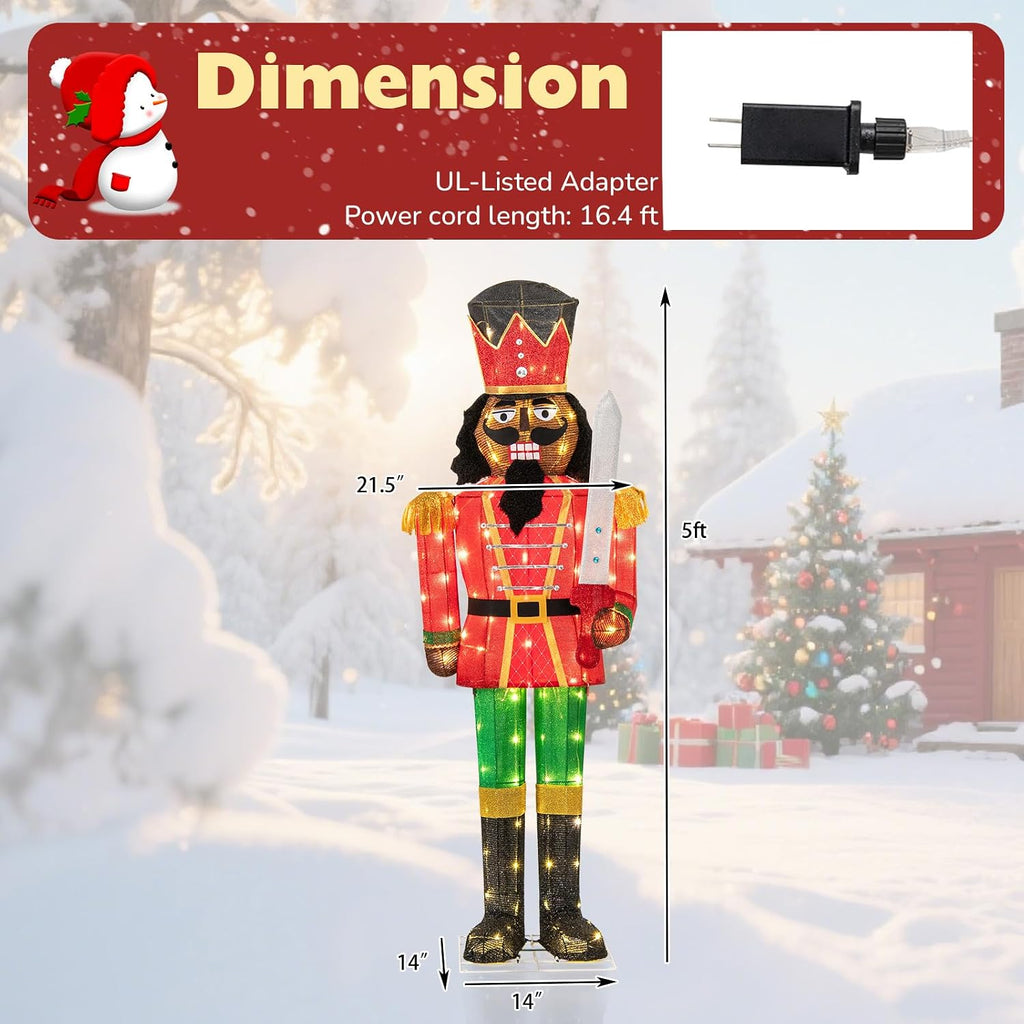 2 Pack 5 FT Lighted Christmas Nutcracker Holding Glitter Sword